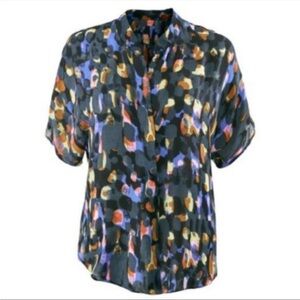 CAbi Sabine Watercolor Printed‎ Short Sleeve Blouse Size Medium